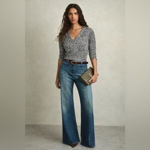 Karen Kane Animal Print V Neck Top 3/4 Sleeve XS